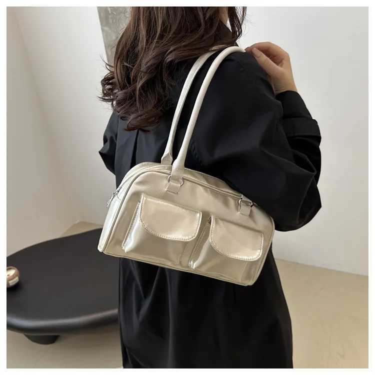 pu leather double root womens arm shoulder bag square retro tote bag with large capacity commutingT251122