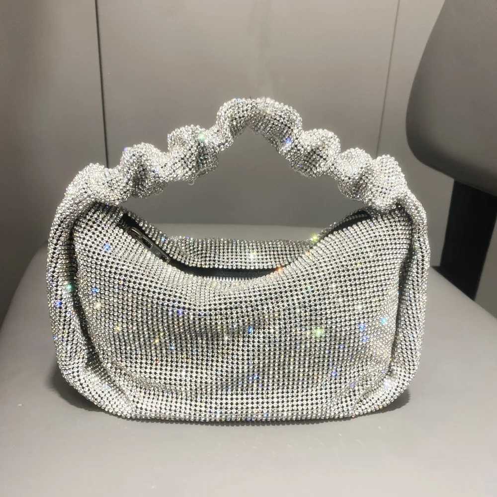 Luxury Designer Pleated Handle Handbag Crsytal Shiny Rhinestone Diamond Evening Bag Dinner Party Clutch Purse Women Shoulder Bag K251121