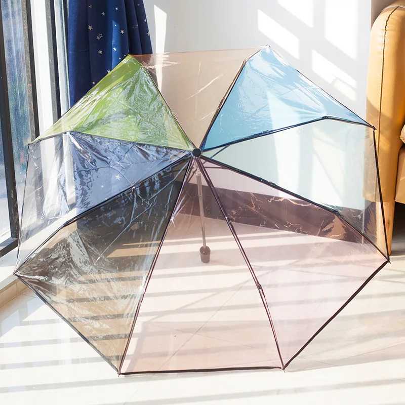 umbrella Colorful transparent automatic umbrella Travel lightweight folding umbrella Wind and rain resistant three fold umbrellaM251122