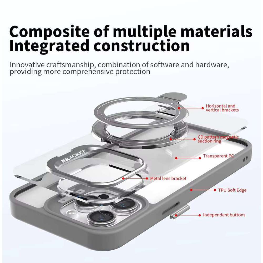 Metal Bracket Transparent Acrylic Magnetic Phone Case for IPhone 16 With Lens Stand Protection Cover