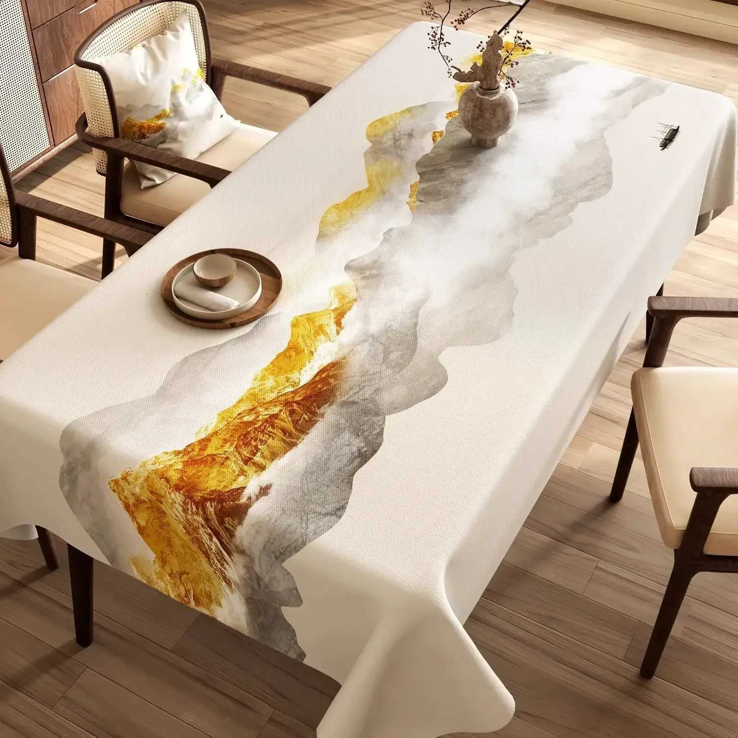 Chinese Landscape Printed Table Cloth High End Chinese Style Tea Table Cover Cloth Flower Landscape Lint Dustproof Table Mat C251122