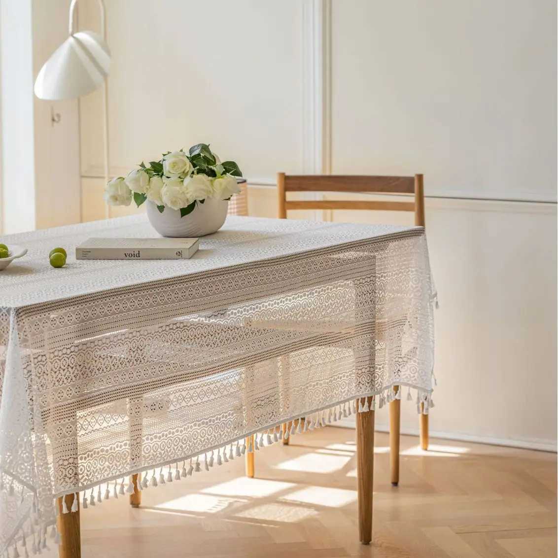 American Countryside Flower Crochet with Tassels Rectangular Table Cloth Kitchen Table Map Towel Tablecloth Christmas Decoration C251122