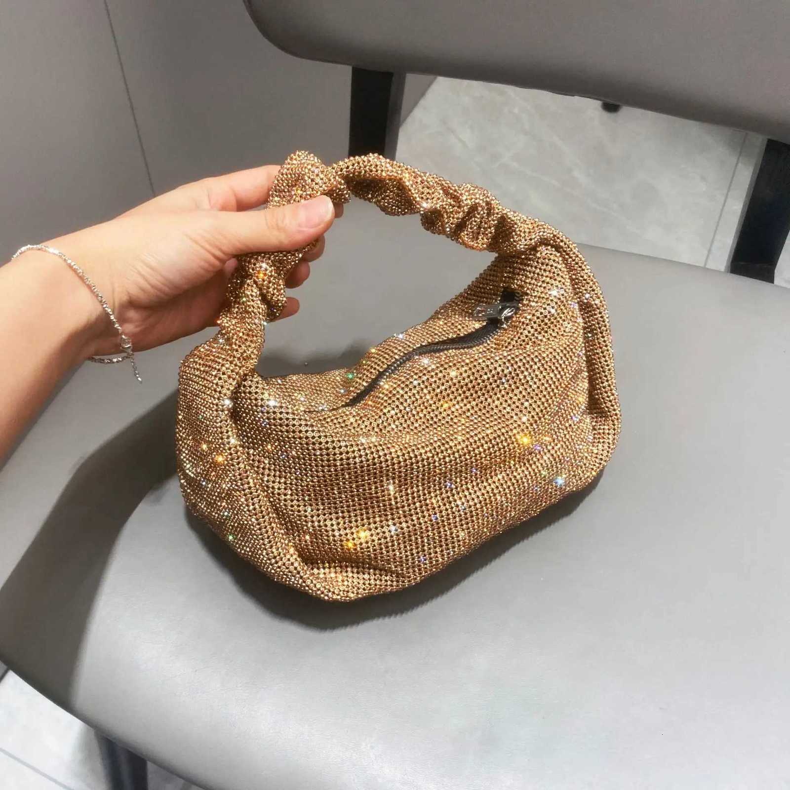 Luxury Designer Pleated Handle Handbag Crsytal Shiny Rhinestone Diamond Evening Bag Dinner Party Clutch Purse Women Shoulder Bag K251121