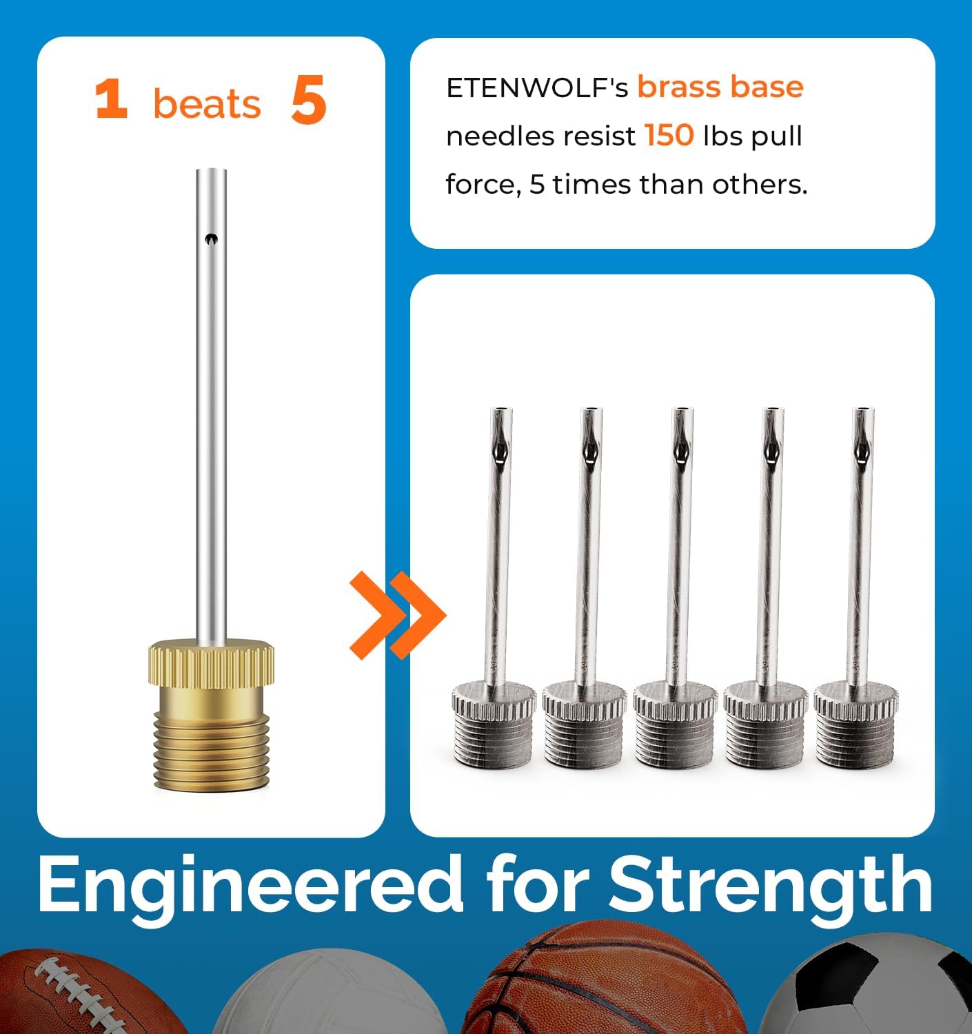 ETENWOLF 12 Pack Brass Ball Pump Needles, No Break Heavy Duty Air Pump Needles for Balls with Storage Case, Compatible with Hand Pump and Electric Pum