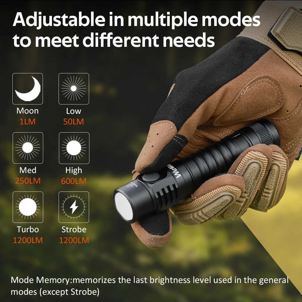 Wurkkos FC11C 519A USB-C Rechargeable EDC 18650 Flashlight Max Output 1200 LM IP68 Waterproof Magnetic Tail Hiking Travel Torch C251122