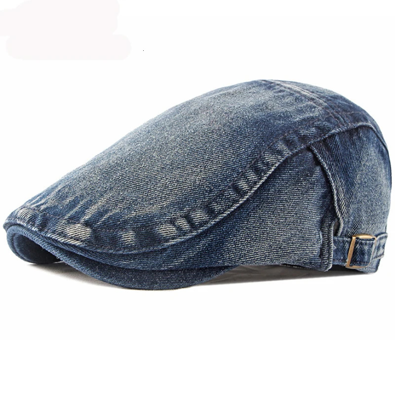 HT3301 Spring Autumn Mens Beret Retro Denim Beret Artist Beret Adjustable Flat Hat Mens Beret 250420