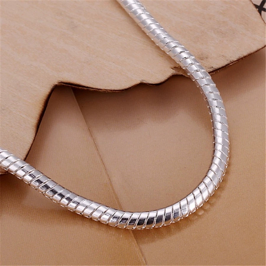 Exquisite 925 Silver Plate 3MM Solid Snake Bone Chain Bracelet with Round Disc Charms Perfect for Adding Beads
