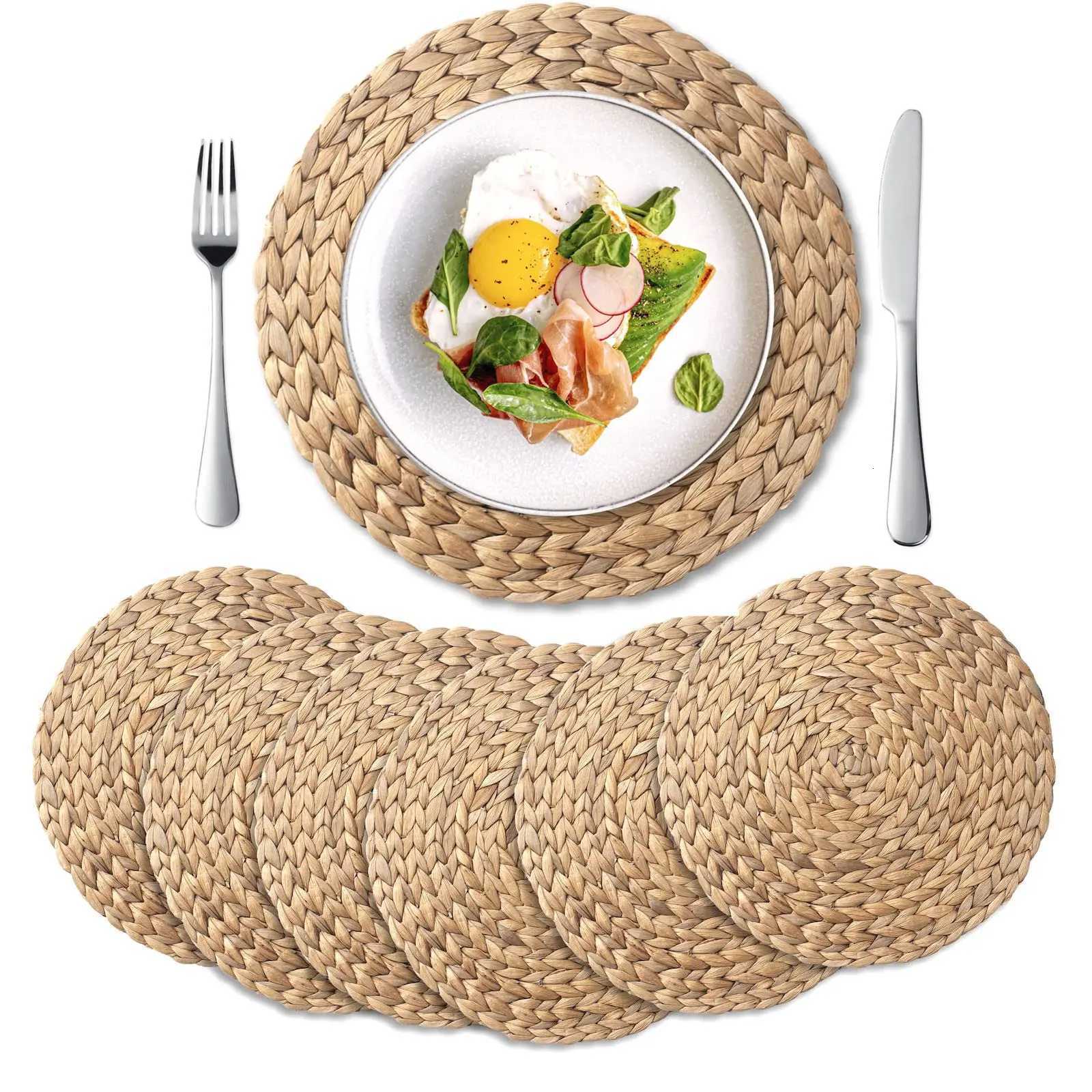 Round Woven Placemats Natural Water Hyacinth Place Mats Braided StrawTable Mats for Dining TableGarden PartyOutdoor 4 Pack C251122
