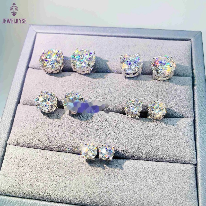 Designer Earrings Dia VVS Round S 10K 14K Solid Gold Stud Women Men Moissanite Earrings