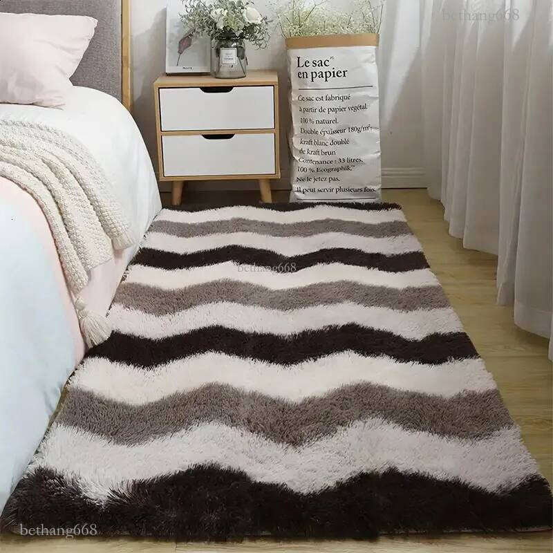 Plush Striped Fuzzy Rugs Fluffy Carpet for Kids Room Living Room Soft Shaggy Nursery Rug Furry Floor Carpet Modern Decor Cute 240723