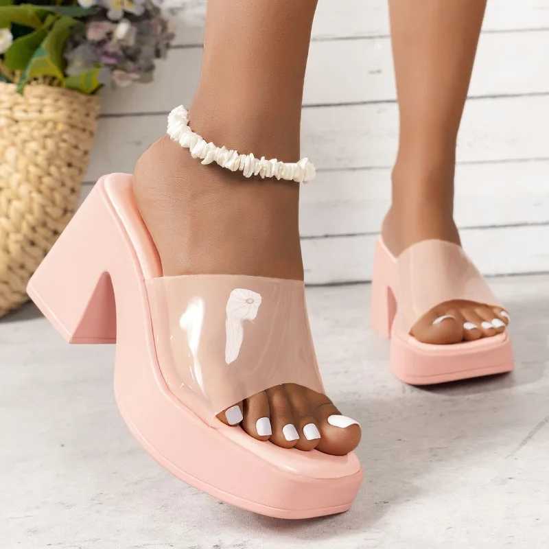 New Design Summer Womens Pump Sandals PVC Jelly Slippers Open Toe High Heels Womens Transparent Slippers M250422