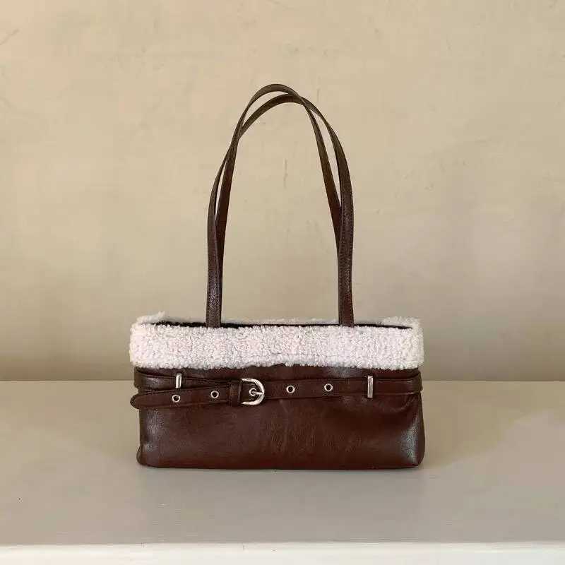 Fashion Fur Patchwork Elegant Shoulder Bags Design Office Lady Chic Belt Underarm Bag 2025 Sweet Y2k Purse And Handbags K251121