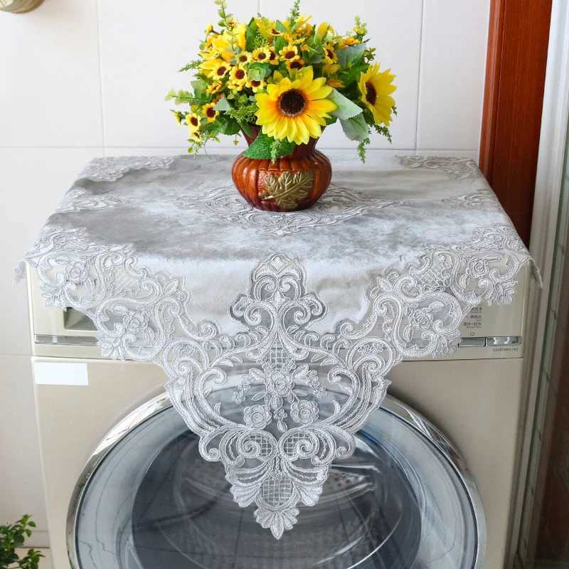 Modern Luxury Lace Embroidery Border European Furniture Tablecloth Washing Machine Cover Cloth Bedroom Round Table Decoration C251122