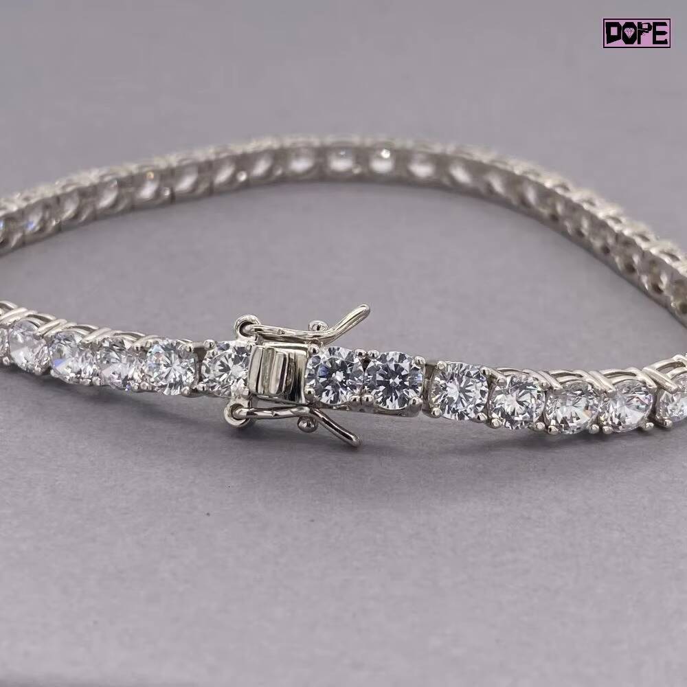 Iced Out 4mm Tennis Bracelet Men Women Hiphop 925 Silver Round Brilliant Cut VVS Moissanite Tennis Bracelet