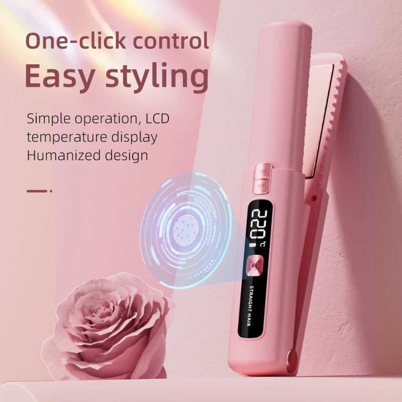 Professional Wireless Hair Straightener Ceramic Plates Fast Heating 2-in1 Hair Tool RechargeableT251122