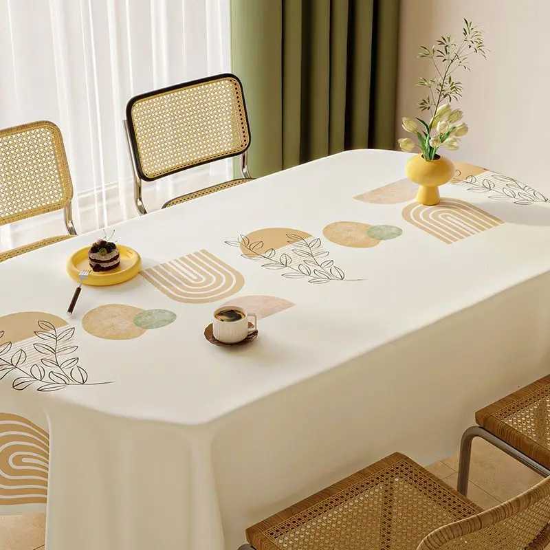 Fresh Style Leaf Pattern PVC Tablecloth Waterproof Oil-Proof Washable Rectangular Dining Table Cover Grid Luxury Tea Table Cloth C251122