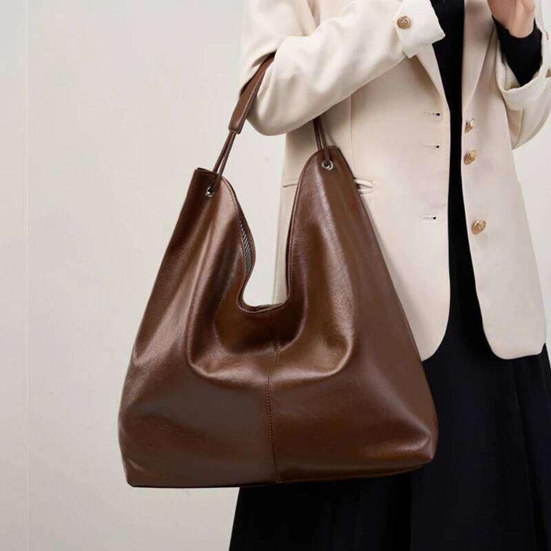 Toptrends Cowhide Genuine Leather Large Underarm Shoulder Bags For Women 2025 Luxury Designer Hobo Tote Bucket Ladies Handbags