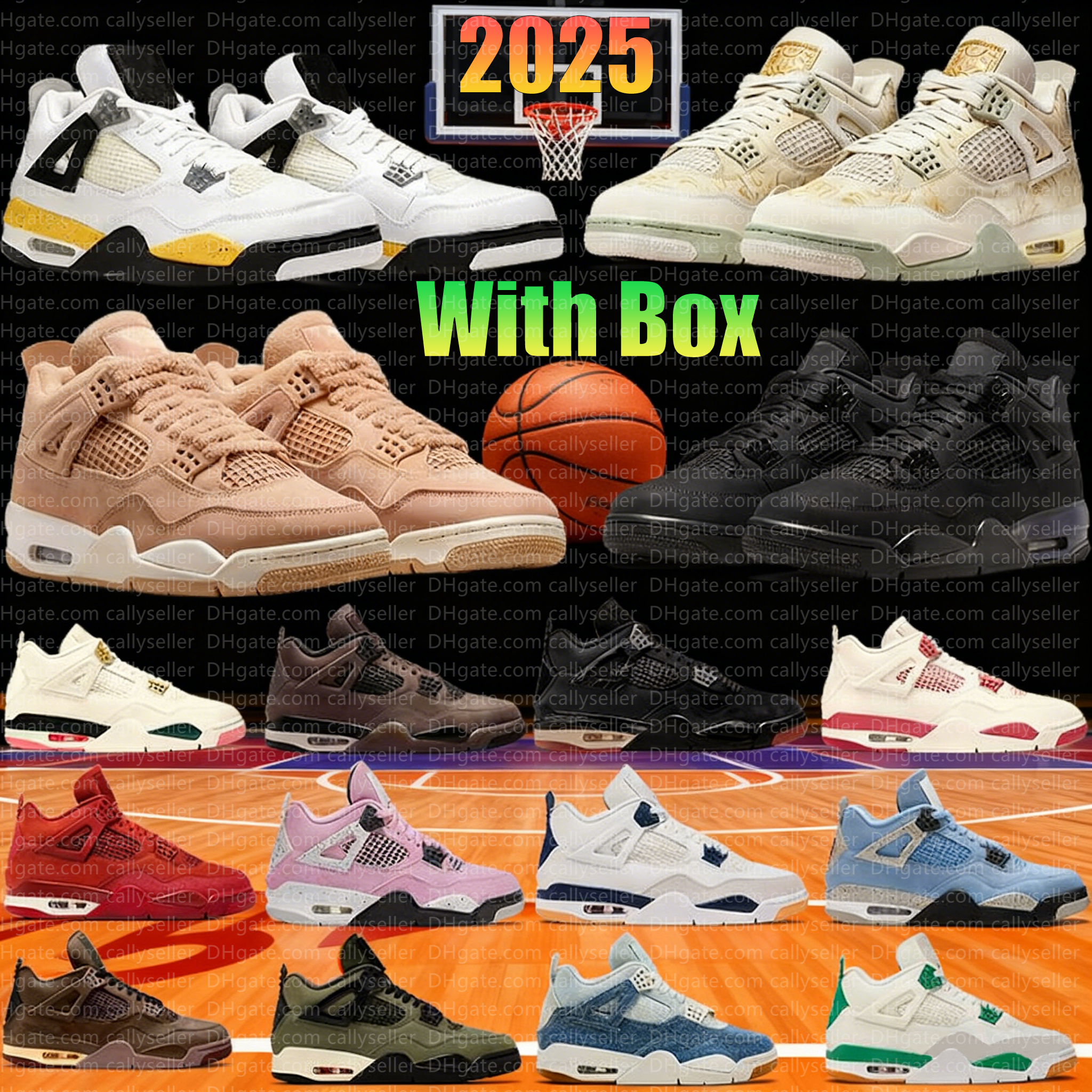 2025 with box 4 black cat Basketball Shoes 4s London Metallic gold Sneakers man woman men women Designer Tour Yellow Blue Chill Somos Eternos Cozy Girl White Cement