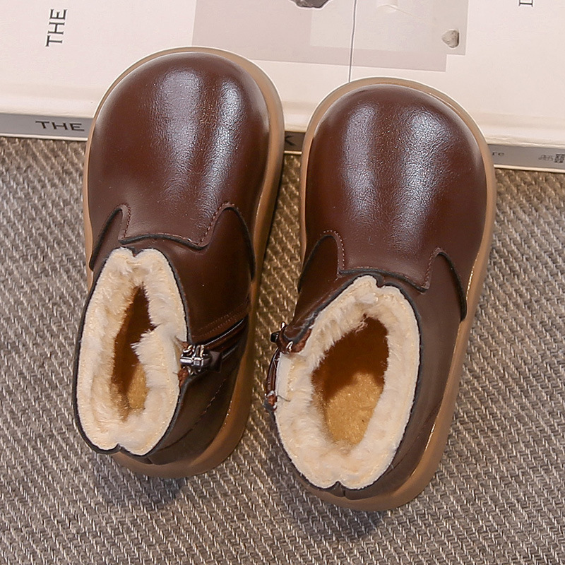 New designer shoes Children s Leather Boots with Fleece Lining Low Cut Small Leather Boots Autumn and Winter New Style Girls Leather Boots Retro Simpl