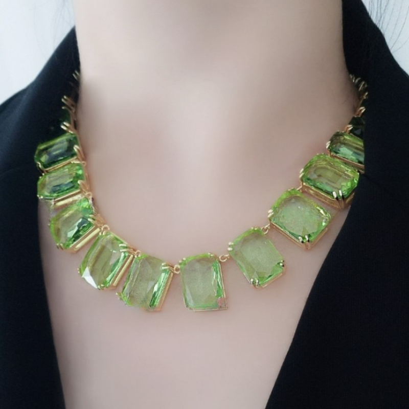 Luxury square dopamine diamond choker necklace bracelet earrings ring jewelry set for women girls charm stone crystal white green blue chokers necklaces bracelets