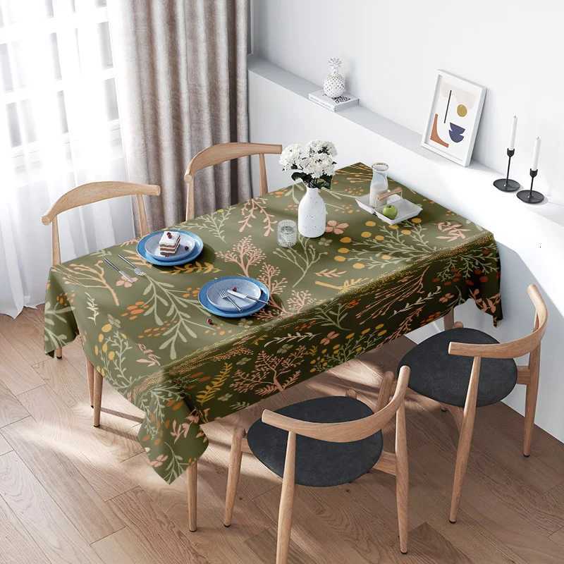 Green Floral Tablecloth Home Decoration Indoor Dining Room Kitchen Decorative Washable Non-Slip Table Linen Fabric C251122