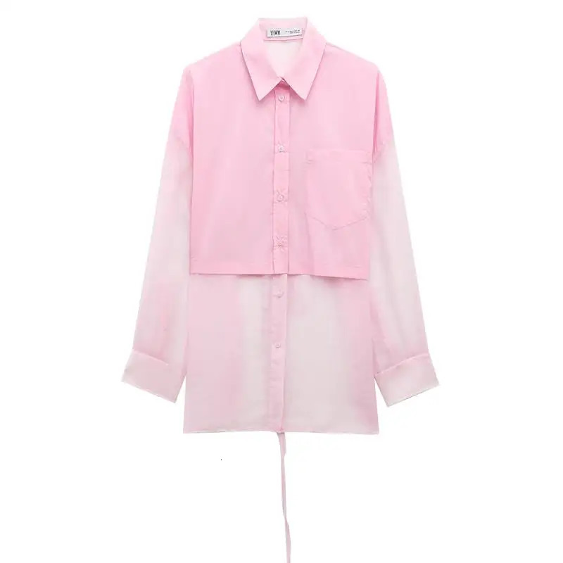 Blouses 2025 Shirts Spring Chic Pink Loose Perspective Elegant Womens Tops Street Youth Fashion 250410