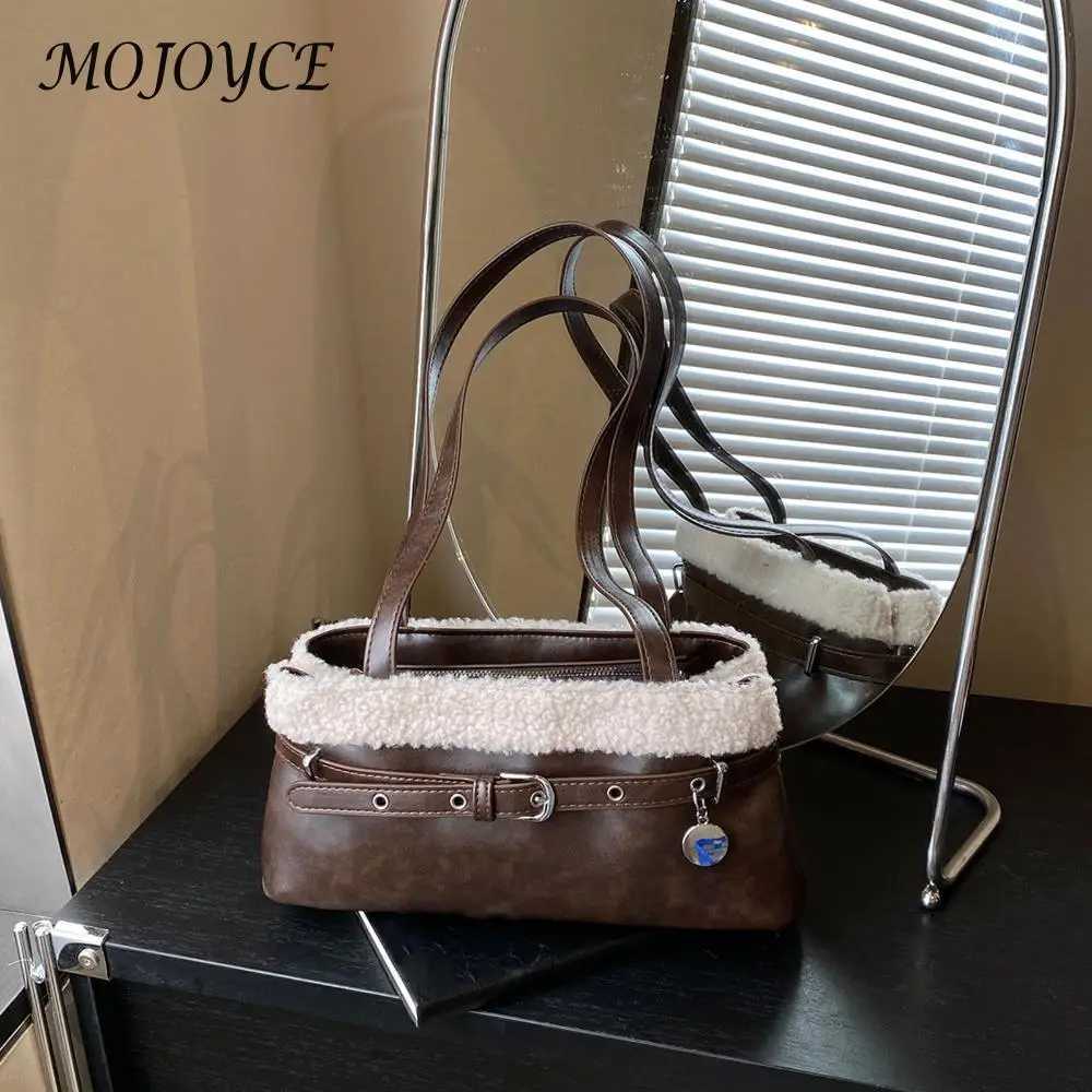 Women PU Lambswool StiTChing Vintage Shoulder Bag W/Belt Small SaTChel Tote Bag Hobo Bag for Daily School Travel K251121