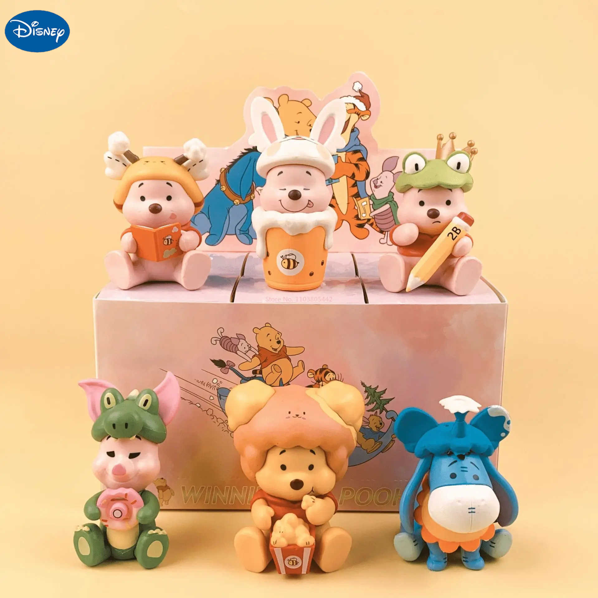 Disney Cute 6pcs Cartoon Food Winnie The Pooh Series Mystery Blind Box Stitch Desktop Ornaments Model Kids Toys Christmas Gift Z250422