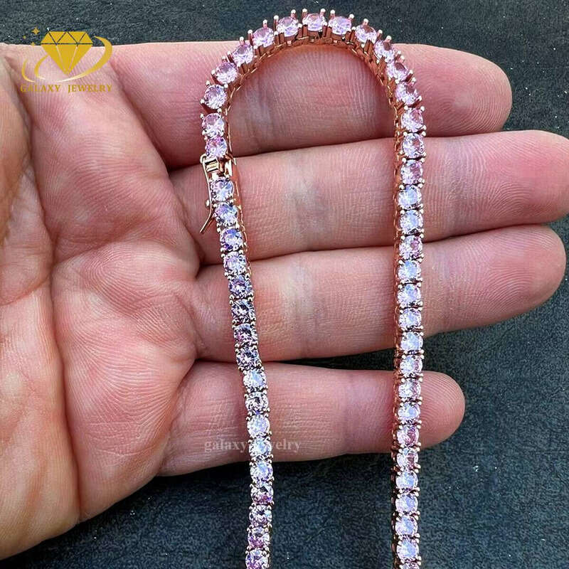 Pass Tester Real Sier Powdered Diaspore Tennis Chain Colorful Iced Bracelet Necklace Women's Jewelry