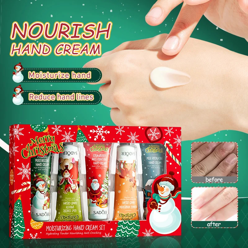 5pcs SADOER Christmas Hand Cream Sets Moisturizing Nourishing Hydrating Antiaging Hands Skin Care Products 251103