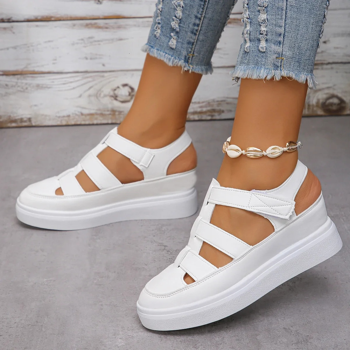 Womens Sandals Summer Wedge High Heels Platform Hollow Gladiator Thick Bottom 250421BJ - view 4