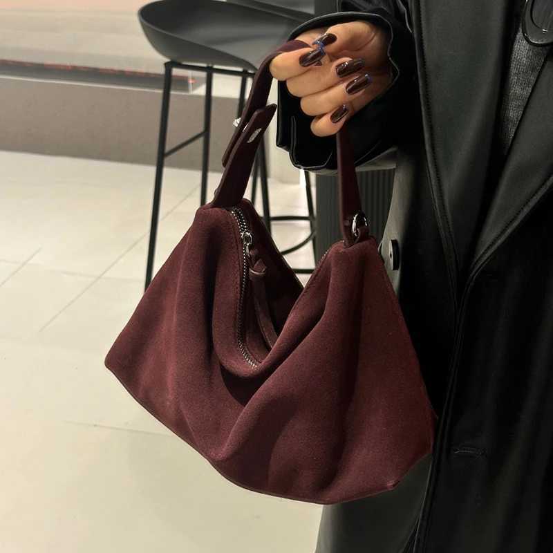 Fashion Autumn Winter Big Boston Tote Soft Matte Suede Cow Leather Womens Handbag Shoulder Crossbody Bag For Women Grey BrownT251122