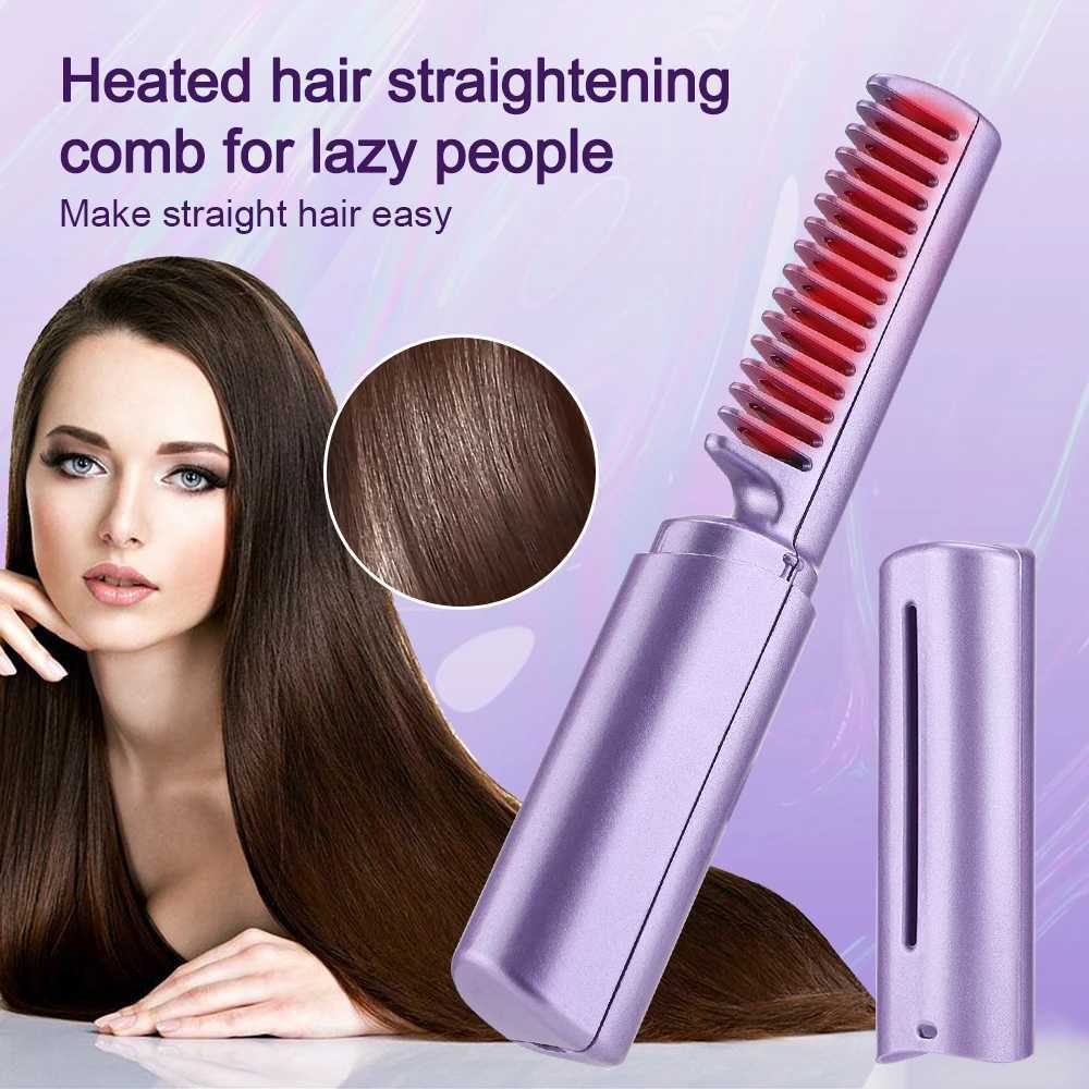 Lazy Hair Straightening Comb Wireless Heated Hair Straightener Small Portable Hair Straightener Hair Care Smooth Hair USB ChargiT251122