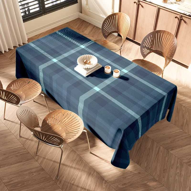 Modern Plaid Pattern Dining Tablecloth Navy Blue Herringbone Table Cover for Home Decor Kitchen Dining Room 150x240cm C251122