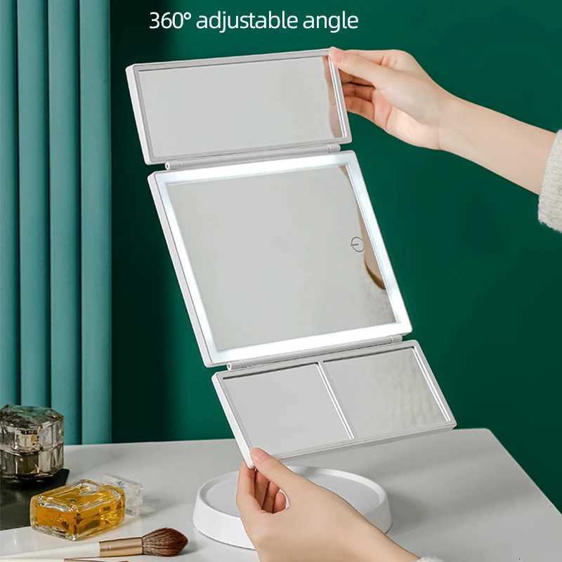 Foldable Makeup Mirror with LED Light 3 Tone Lights Desktop Vanity Mirror 2X/3X Magnifying 360 Adjustable Rechargeable M251122