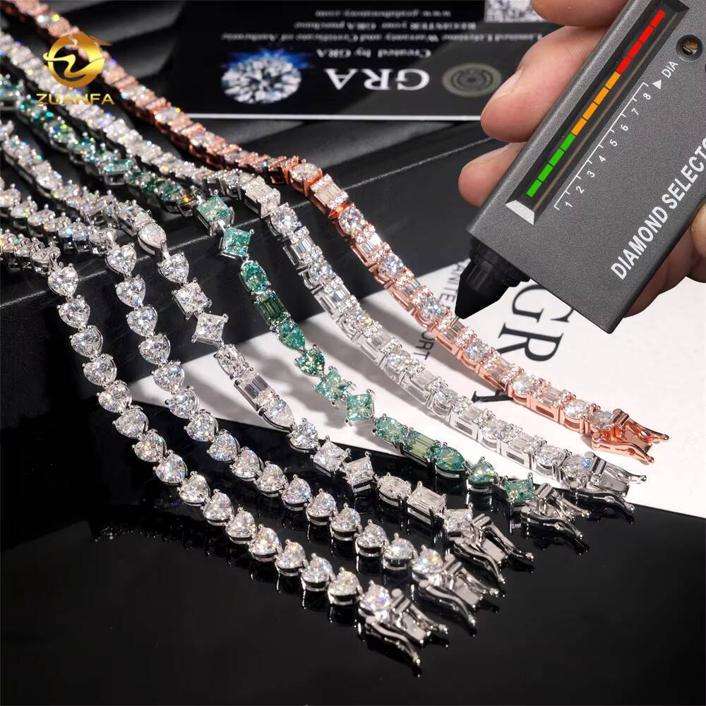 Pass Diamond Tetser 5mm Mix Round Emerald Cut 925 Silver Moissanite Tennis Bracelet Fashion Tennis for Men Women