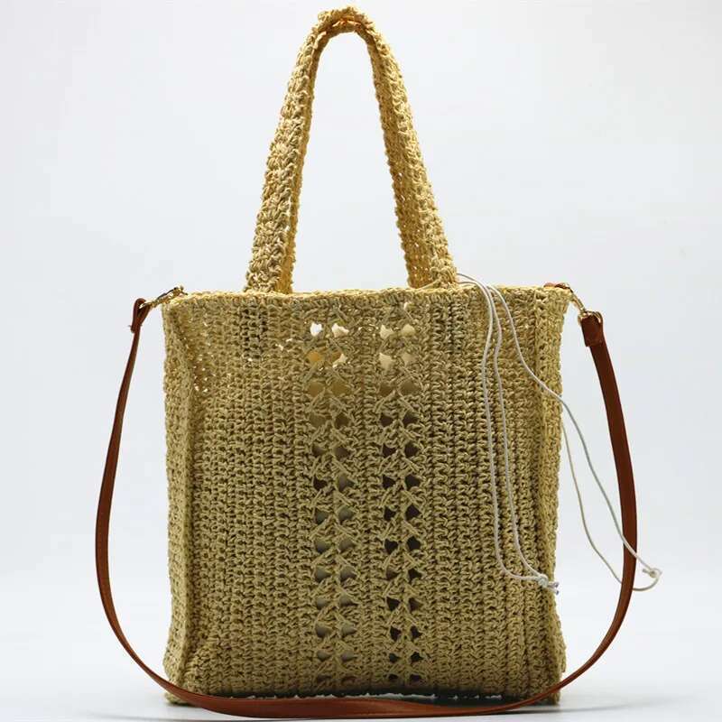 Bohemian Woven Straw Shoulder Bag Designer Hollow Rattan For Women Paper Rope Crossbody Bags Handbags And Purses Bag