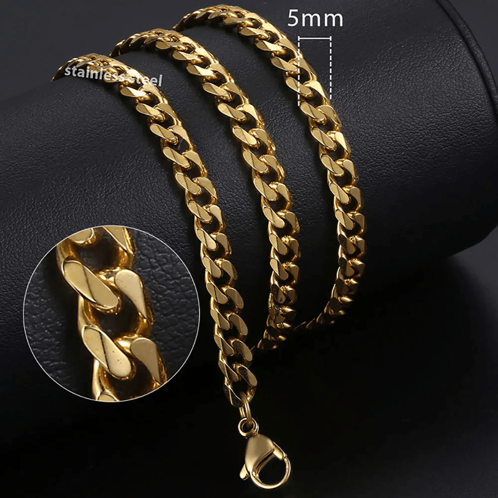 14k Gold Plated Stainless Steel Curb Cuban Chain Necklace for Men Women Punk 3-11mm 18-24inch Link Jewelry Gift