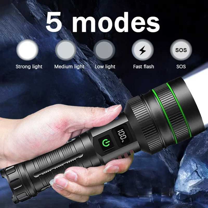 20000000LM Most Powerful LED Flashlight Rechargeable Type-c Flashlight Long Range 2000M Tactical Torch Light For Fishing Hunting C251122