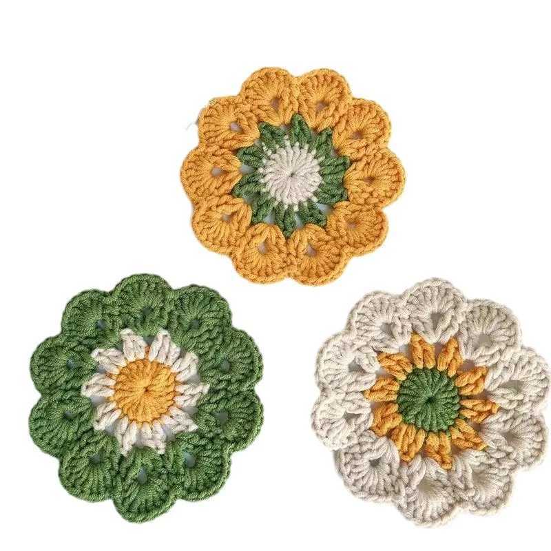 Flower Crochet Coasters Handmade Cute Coasters Knitted Drink Coaster Coffee Cup Mat Home Office Desktop Decoration Creative Gift C251122