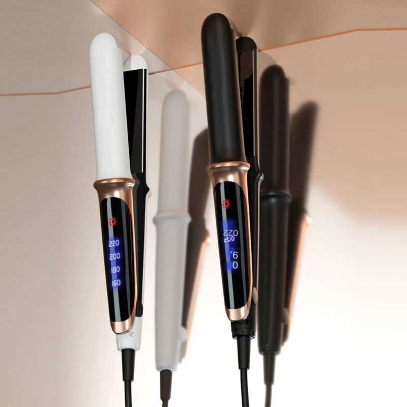 Household portable 2-in-1 LCD display ceramic plate hair straightener iron and electric hair brush styling toolT251122