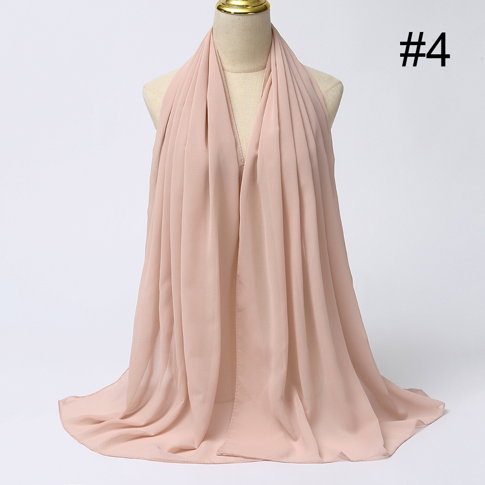 K475 Cross-border monochrome chiffon long scarf Pearl chiffon scarf hijab casual all-match chiffon gauze scarf long scarf shawl