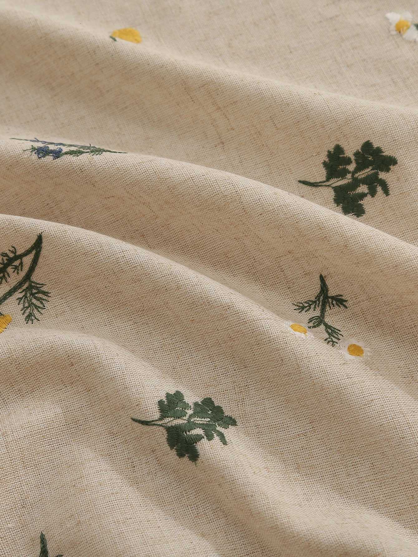 Linen Tablecloth with Embroidered Ear of Wheat for Kitchen Living Room Dining Table Festive Gathering Table Decor C251122