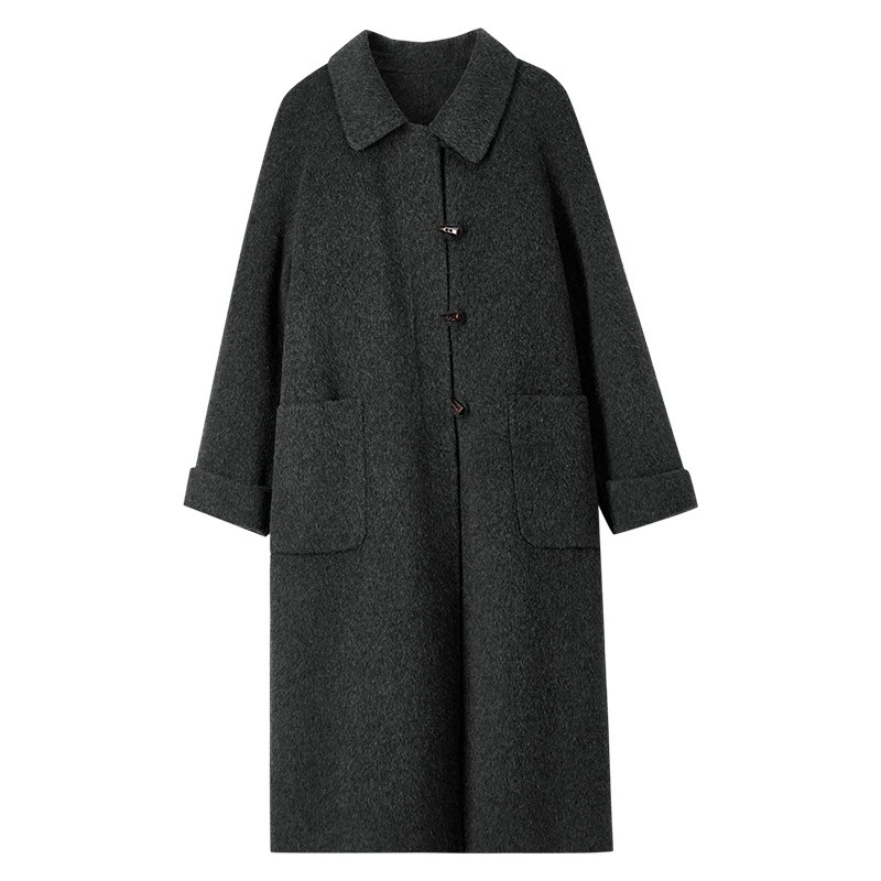 SENTUBILA Womens Long Coat 100 Wool 2025 Winter Elegant Outerwears Bull Horn Buckle Big Pockets Warm Woman Overcoat W44O55978 251112