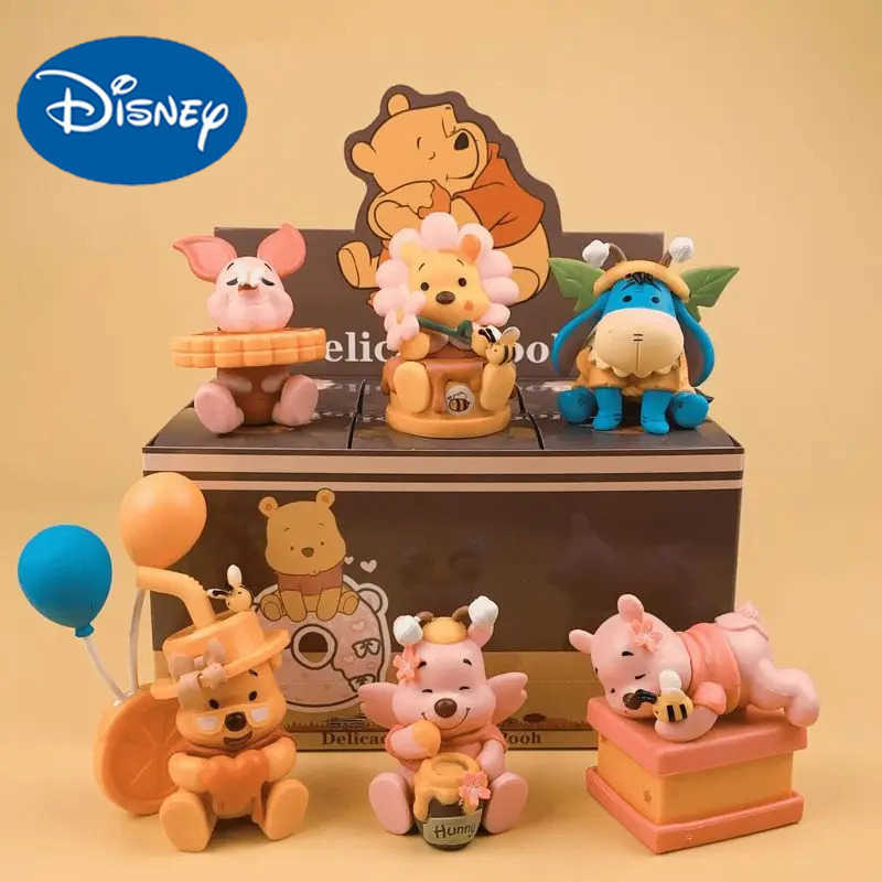 Disney Cute 6pcs Cartoon Food Winnie The Pooh Series Mystery Blind Box Stitch Desktop Ornaments Model Kids Toys Christmas Gift Z250422