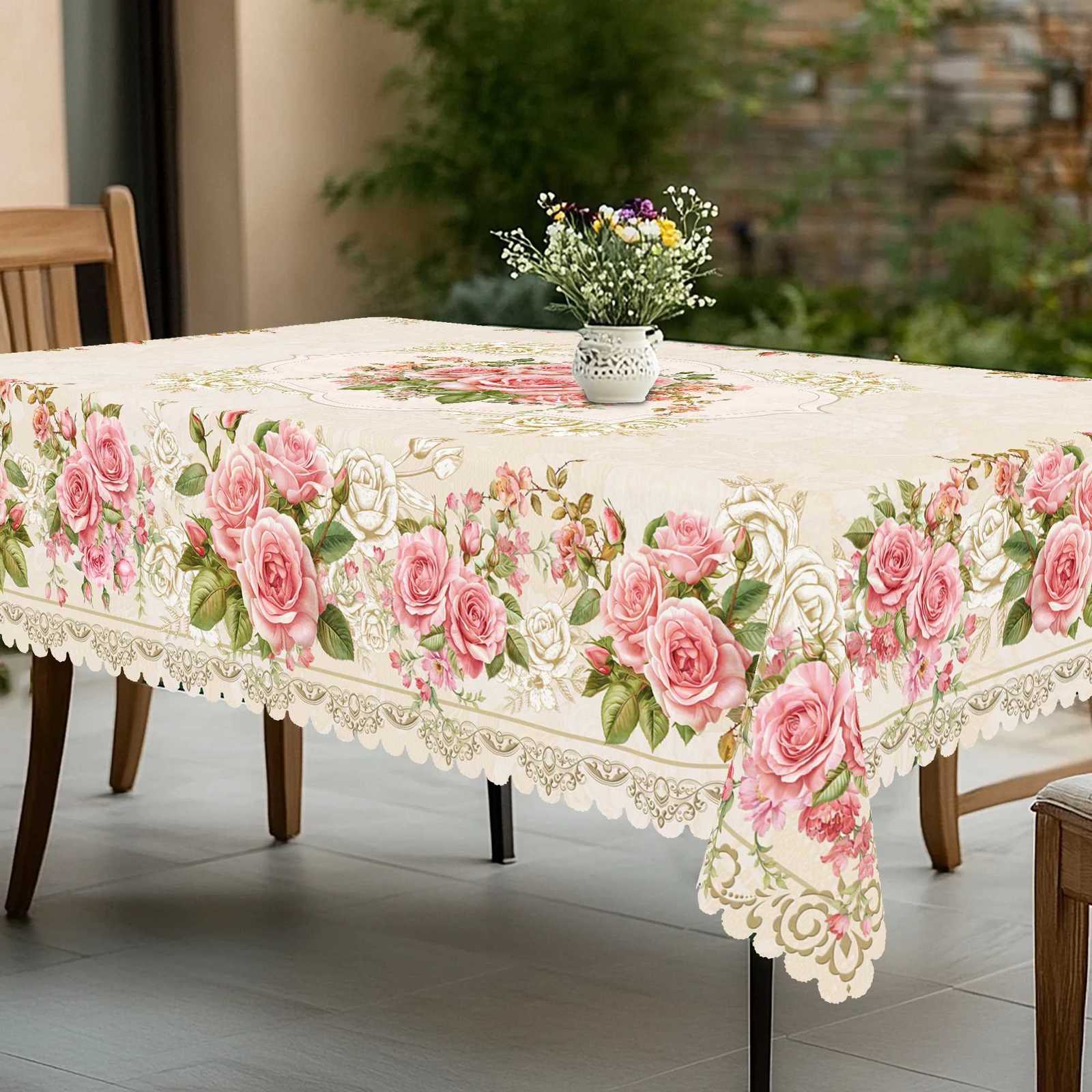 1 Piece of Floral Round Tablecloth 5 Sizes Available ThreeDimensionalP aintingS tyleF loralP atternP rintedT ableclothE dgeE mbossingP rocessS pringG 