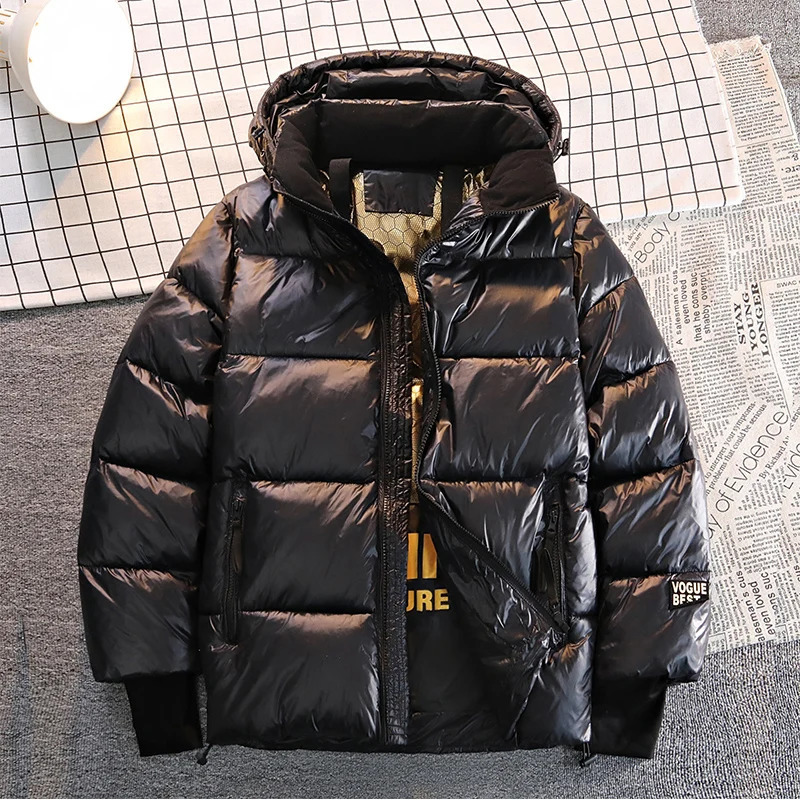 Winter Warm Jacket Mens Trendy Black Gold Bright Waterproof Parka Short Casual Down Cotton Padded Coat man padded 251110
