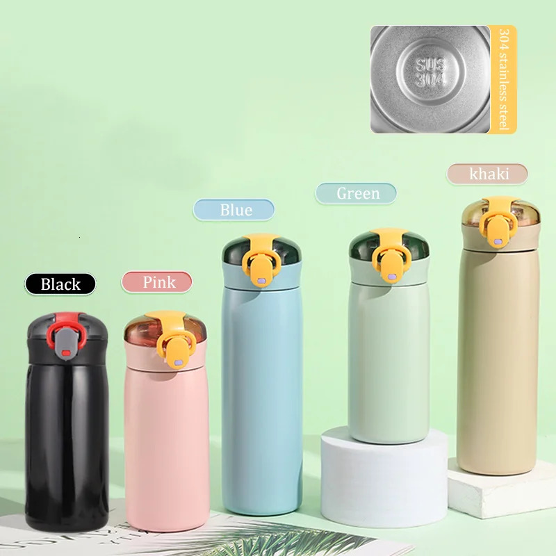 320/460ML Stainless Steel Portable Kids Straw Mug Cold and Thermal Thermos Student Water Bottle 251114 W260226