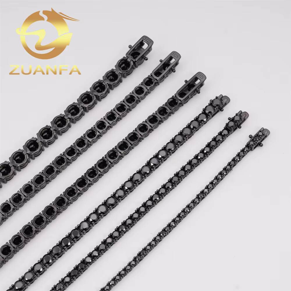 Instock 2mm 3mm 4mm 5mm 65mm Black Moissanite Diamond Tennis Necklace VVS 925 Silver Hip Hop Iced Out Tennis Chain