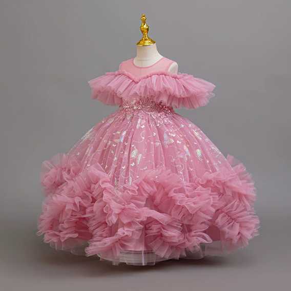 Girl's Dresses The Sun Yat-sen University girl's net tulle dress, printed puffed skirt, princess dress, birthday party, flower girl host